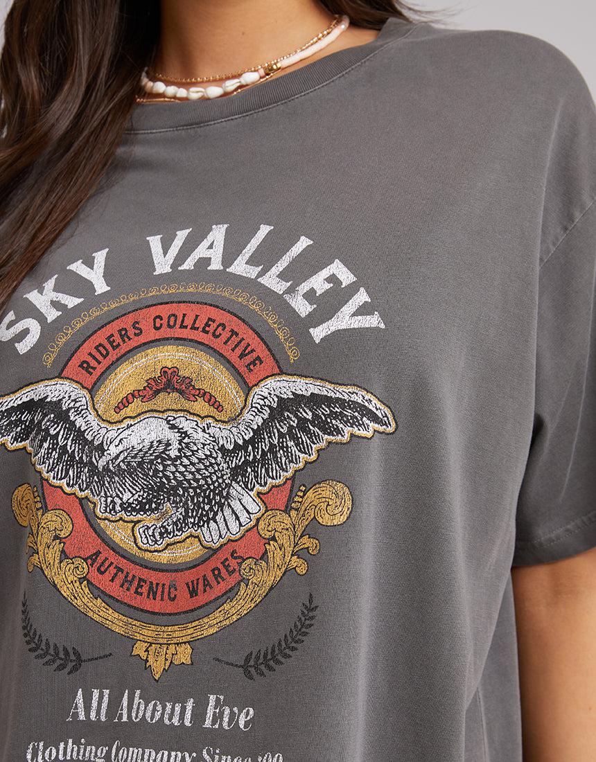 All About Eve-Sky Valley Tee Charcoal-Edge Clothing