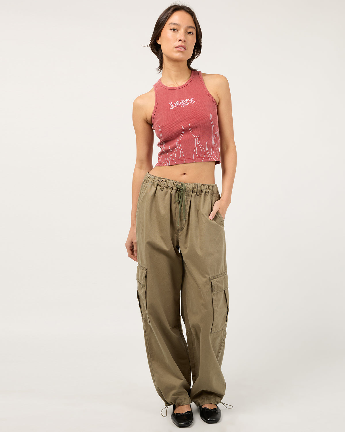 Flamed Rib Crop Tank Red