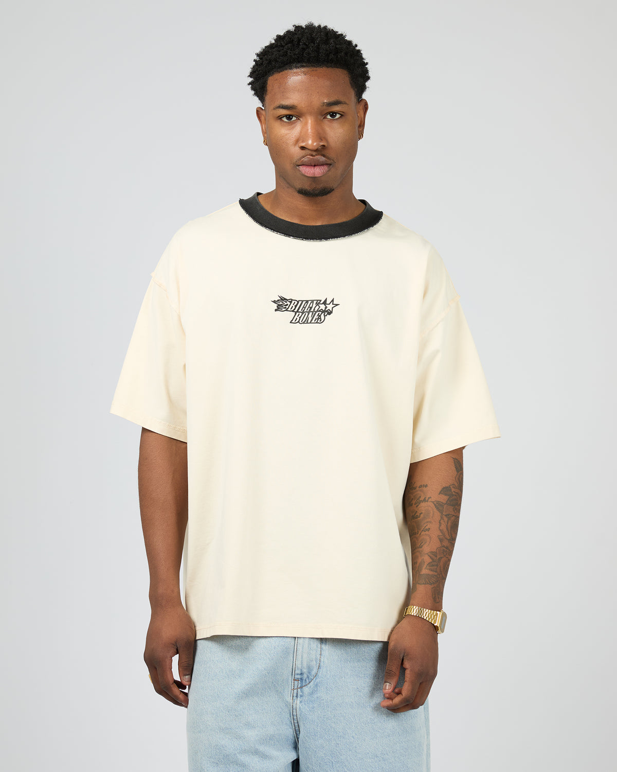 Flames Oversized Contrast Rib Tee Cream