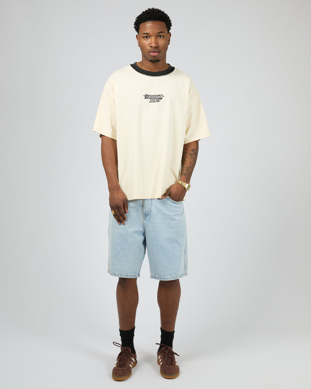 Flames Oversized Contrast Rib Tee Cream