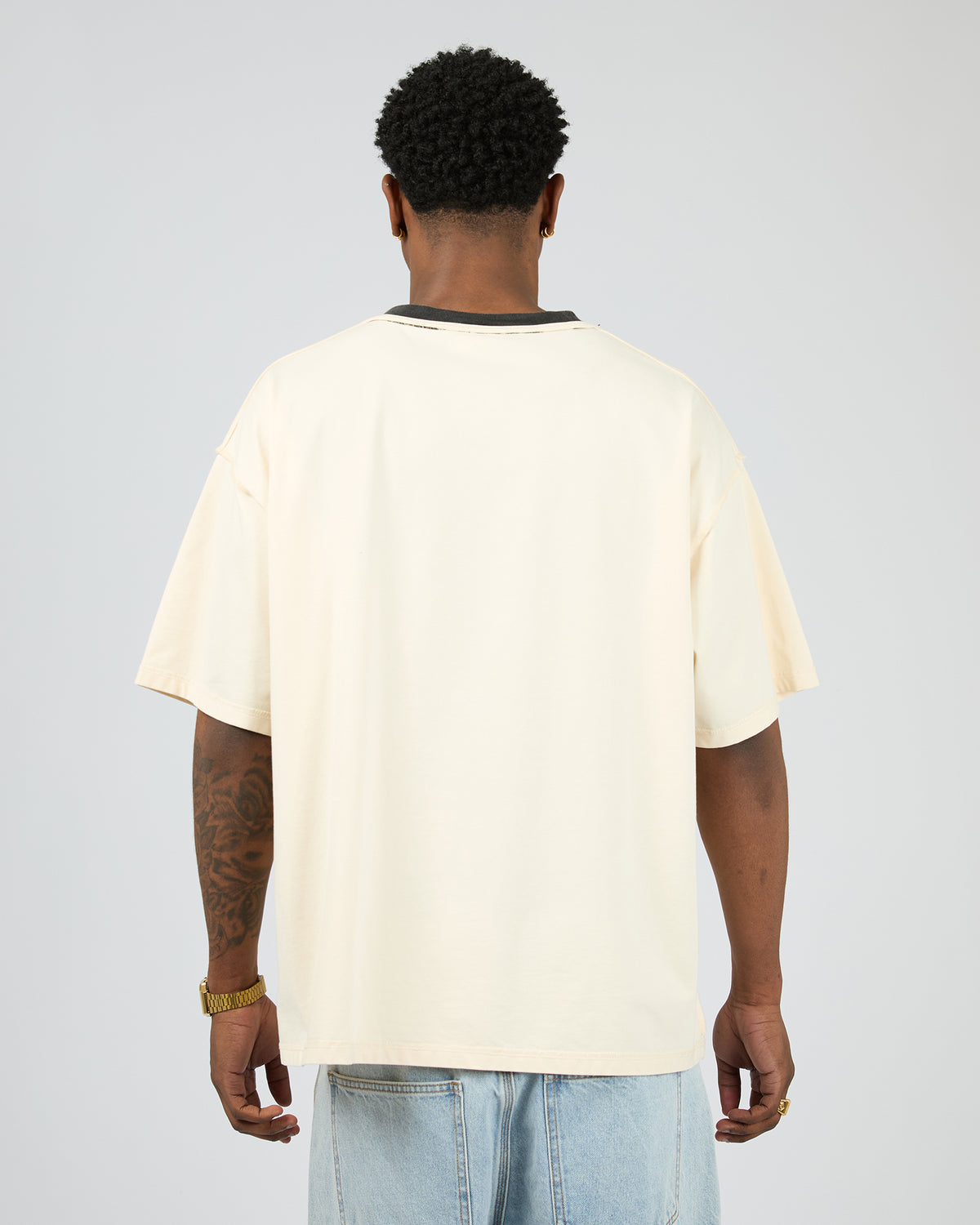 Flames Oversized Contrast Rib Tee Cream