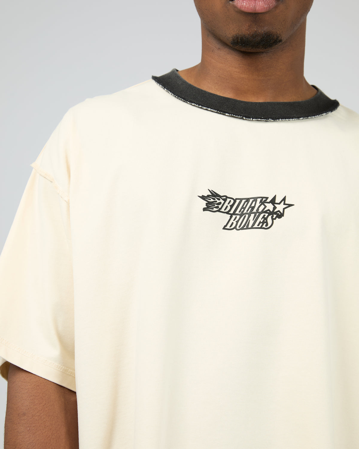 Flames Oversized Contrast Rib Tee Cream