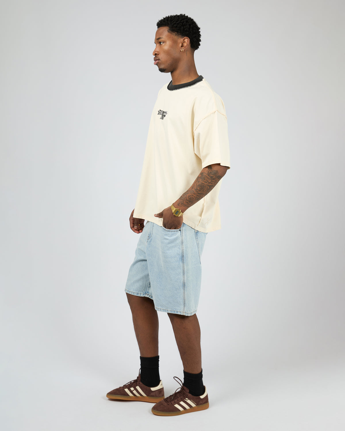Flames Oversized Contrast Rib Tee Cream