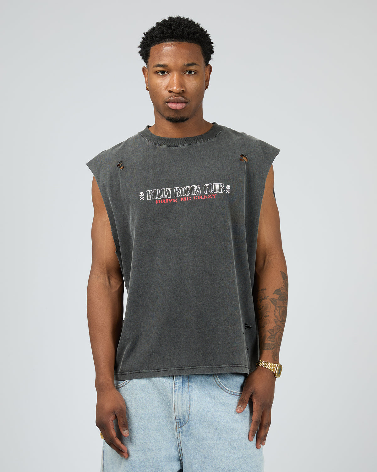 Drive Me Crazy Muscle Tee Washed Black
