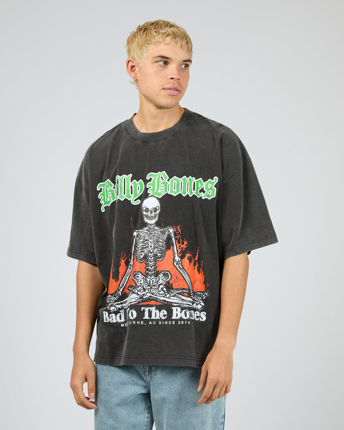 Skeleton Campout Box Tee Washed Black