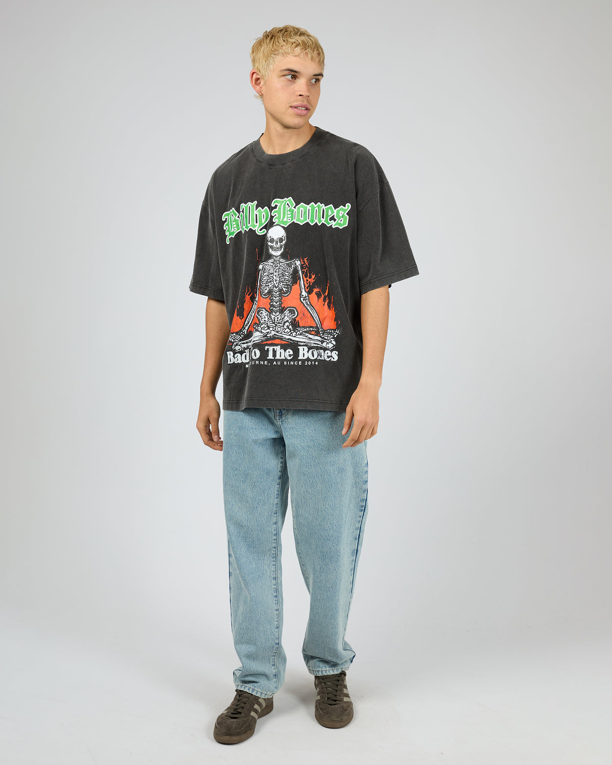 Skeleton Campout Box Tee Washed Black