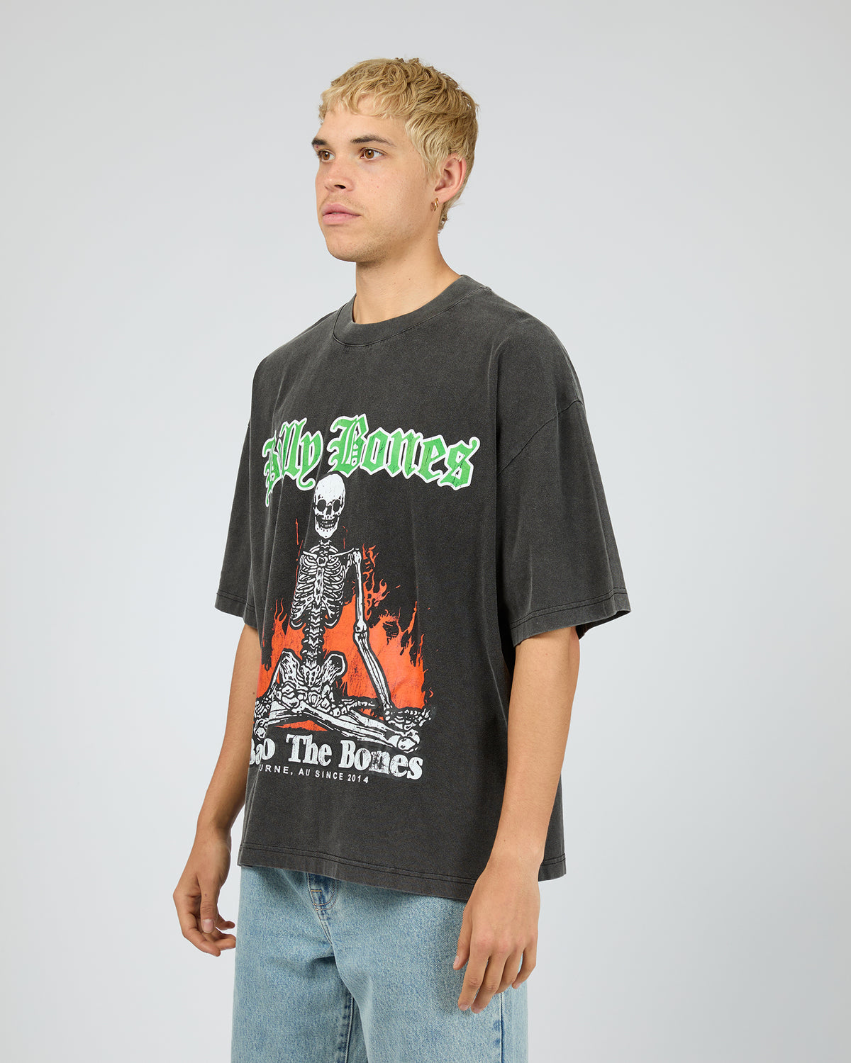 Skeleton Campout Box Tee Washed Black