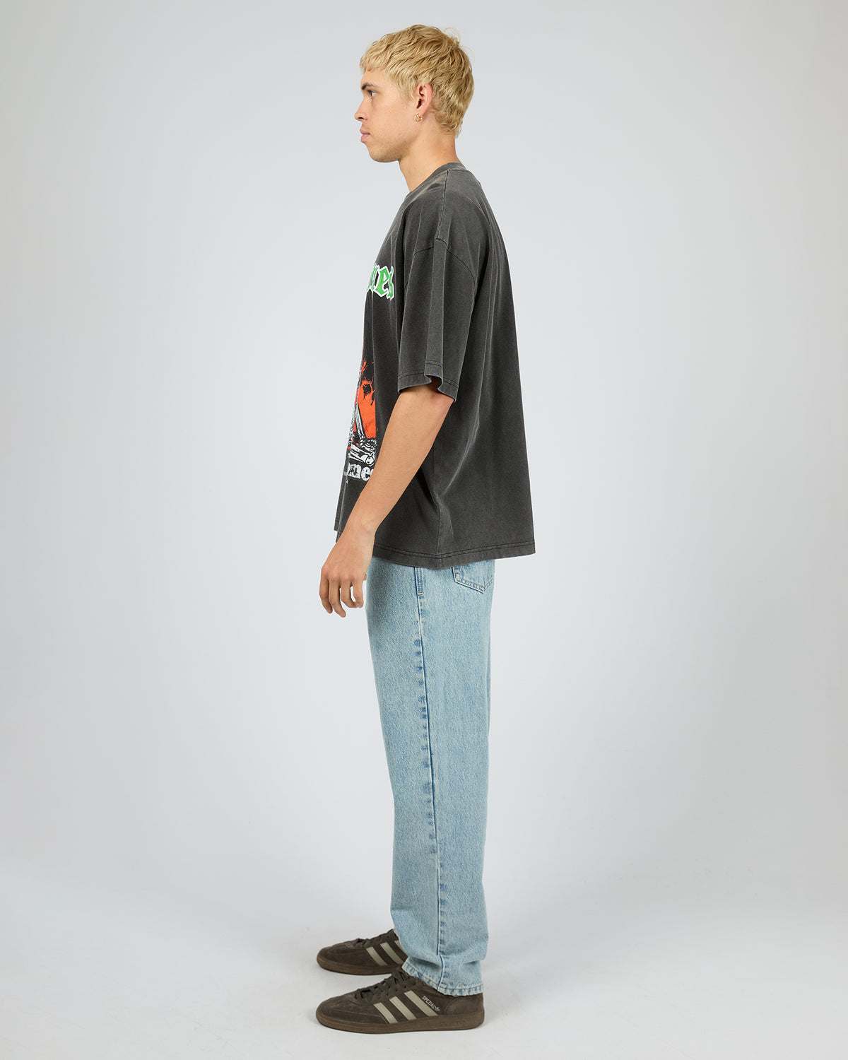 Skeleton Campout Box Tee Washed Black