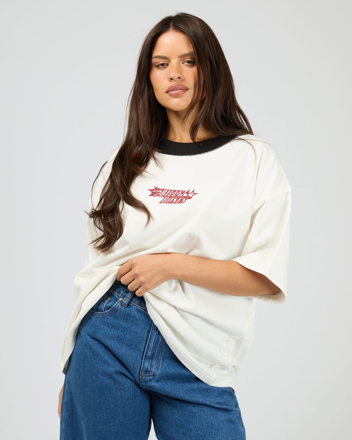 Flames Oversized Contrast Rip Tee White