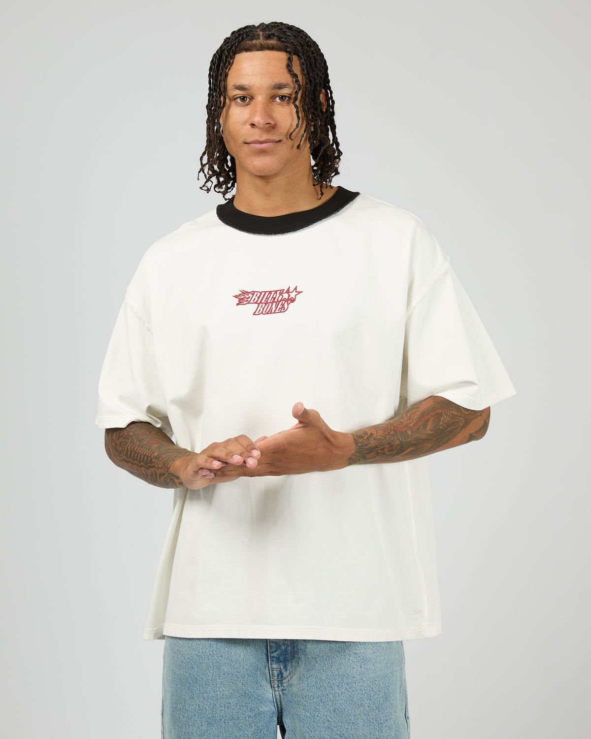 Flames Oversized Contrast Rip Tee White