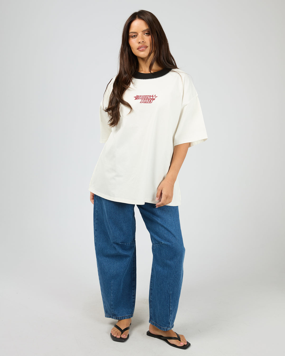 Flames Oversized Contrast Rip Tee White