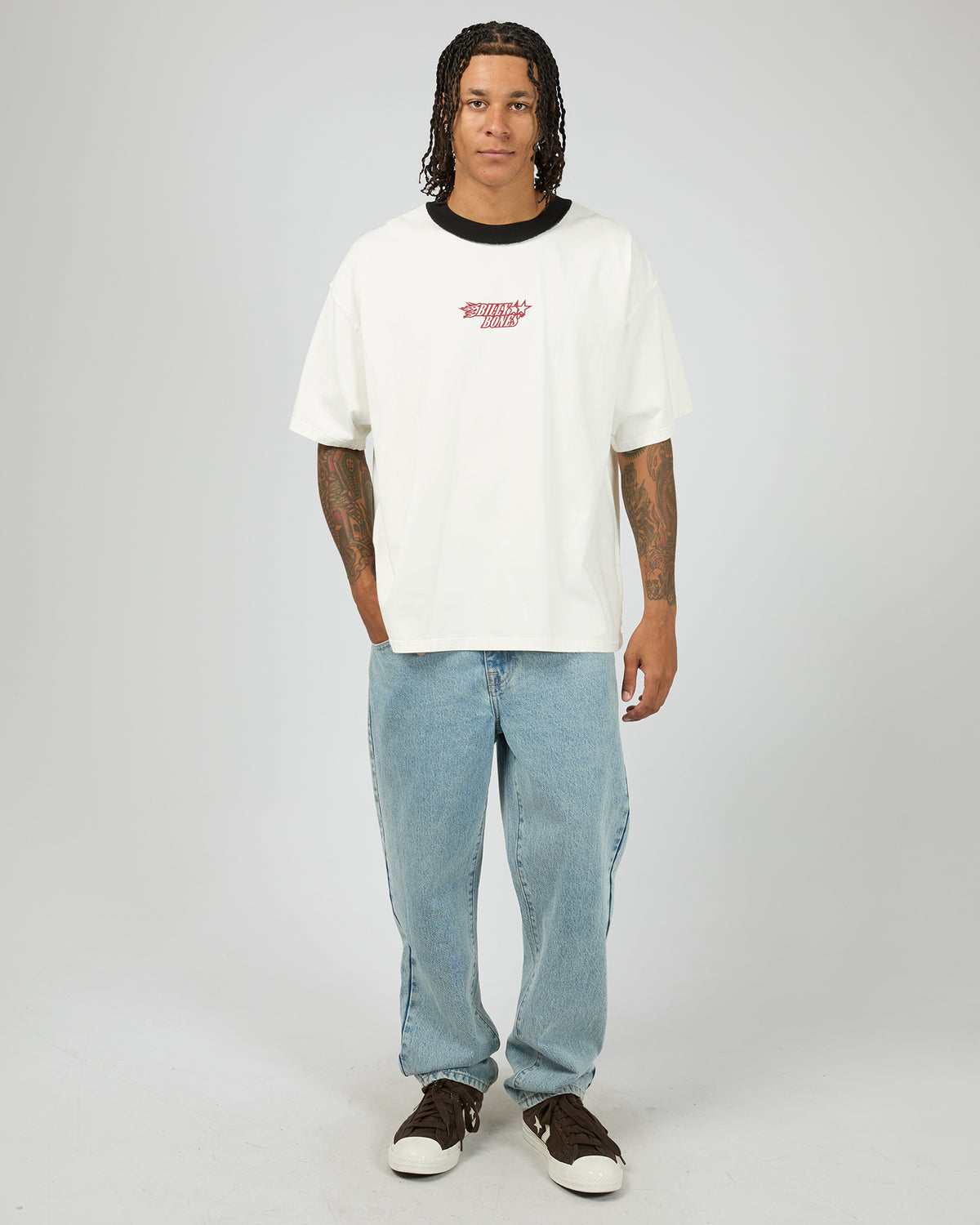 Flames Oversized Contrast Rip Tee White