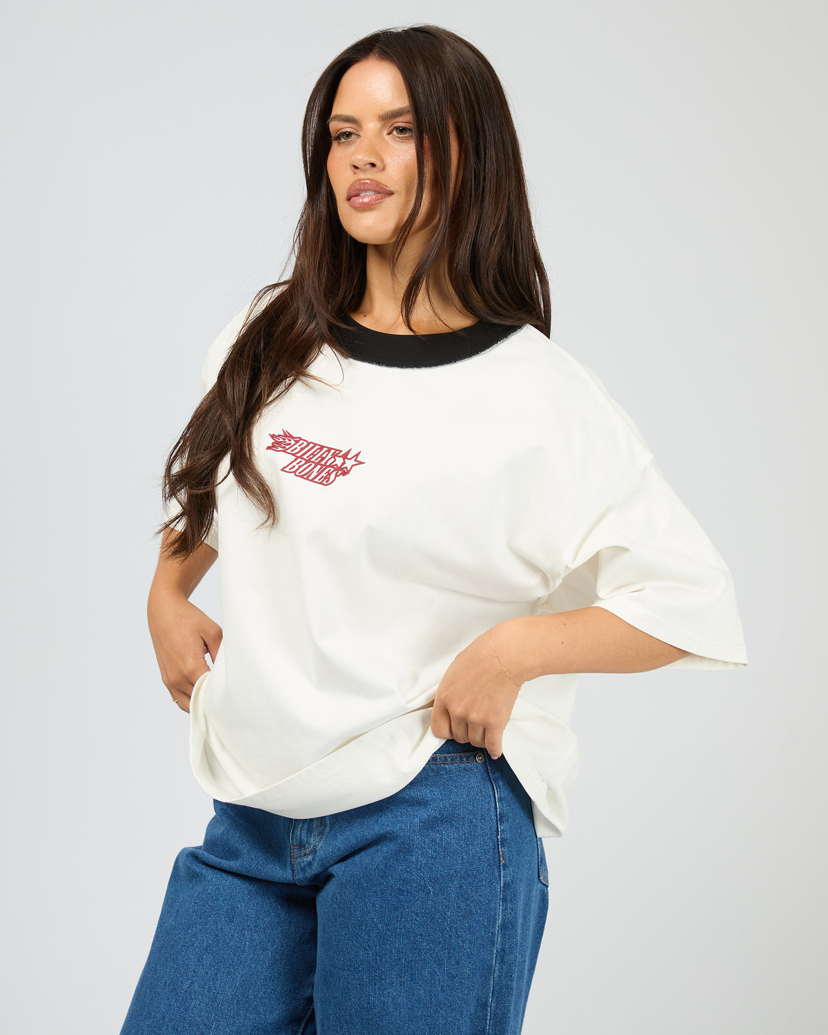 Flames Oversized Contrast Rip Tee White