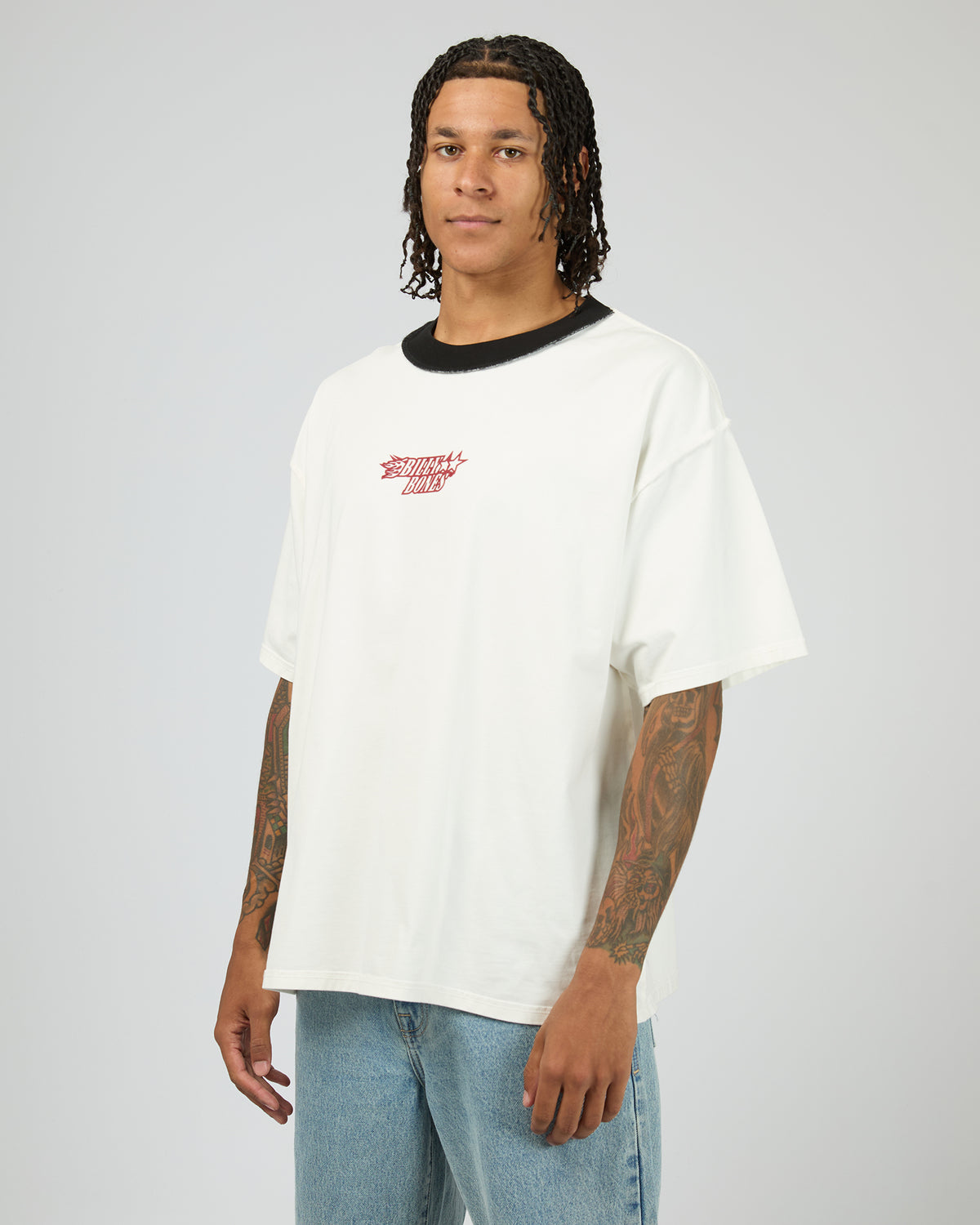Flames Oversized Contrast Rip Tee White