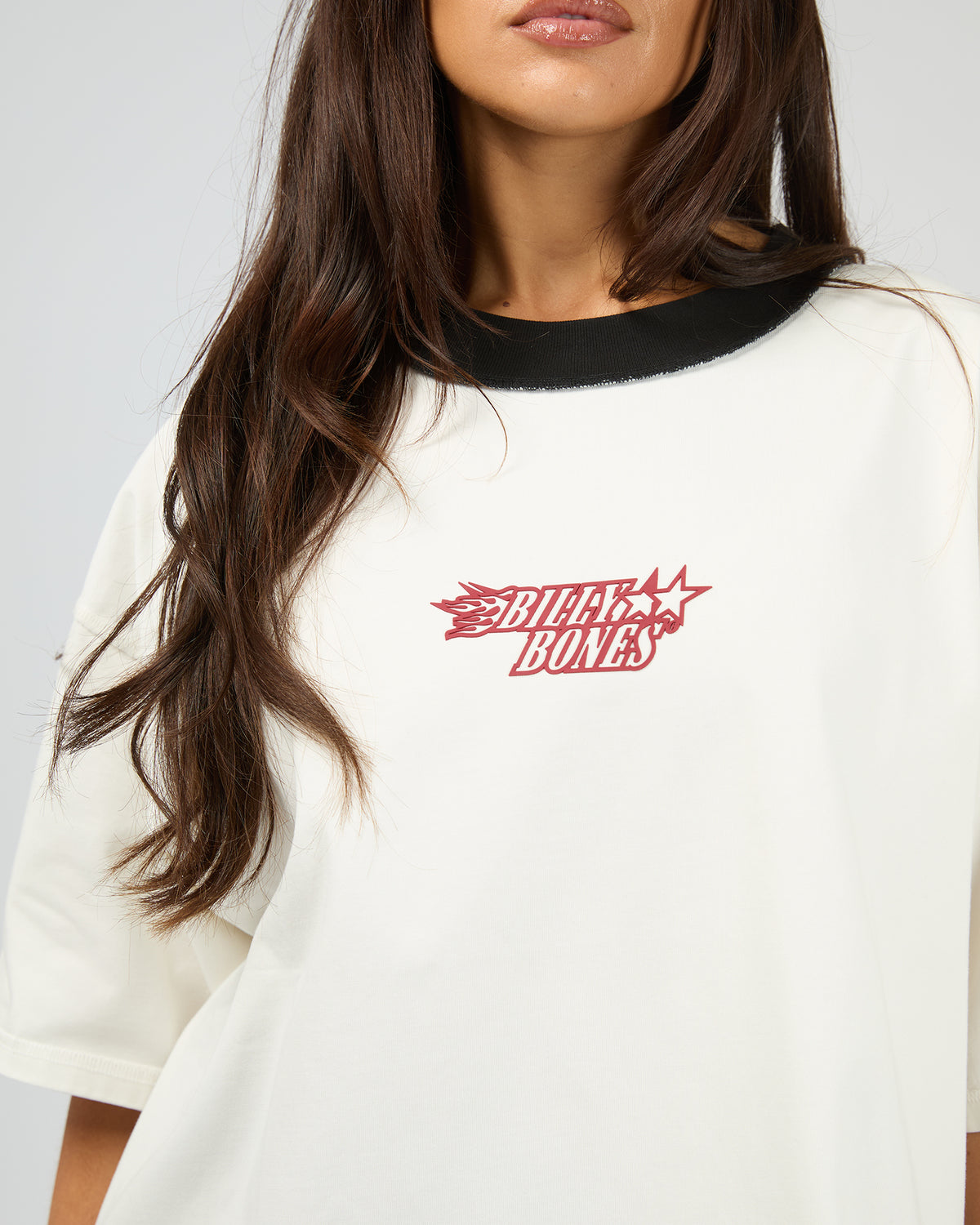 Flames Oversized Contrast Rip Tee White