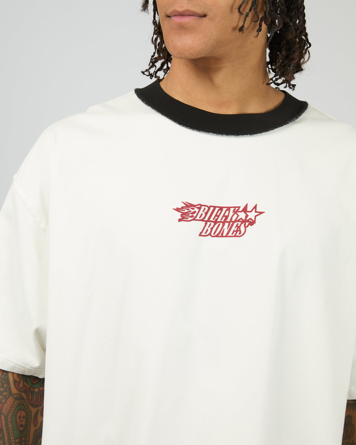 Flames Oversized Contrast Rip Tee White