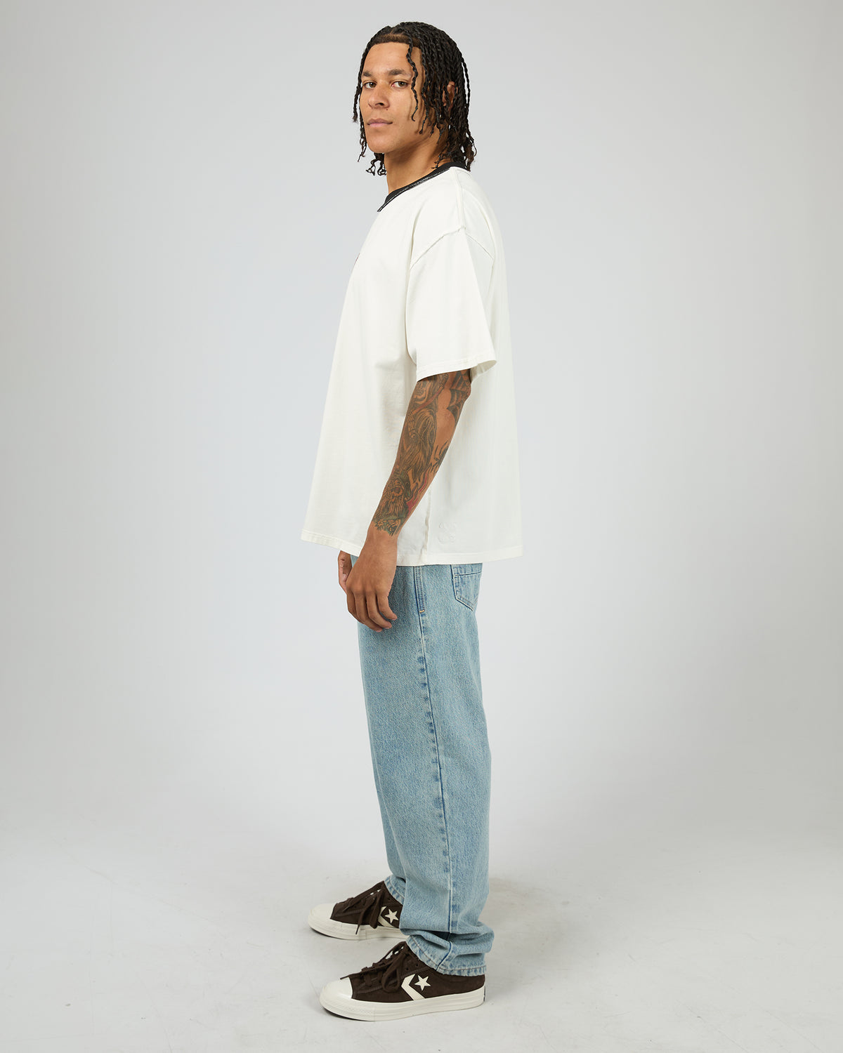 Flames Oversized Contrast Rip Tee White