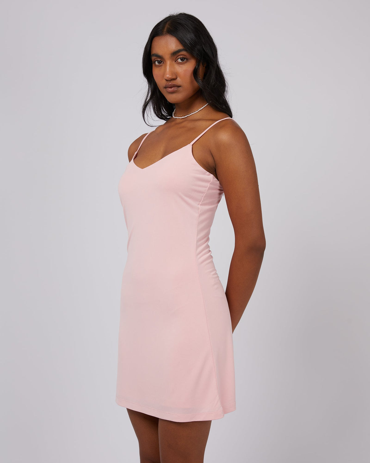 Jorge-Luxe V Neck Mini Dress Pink-Edge Clothing
