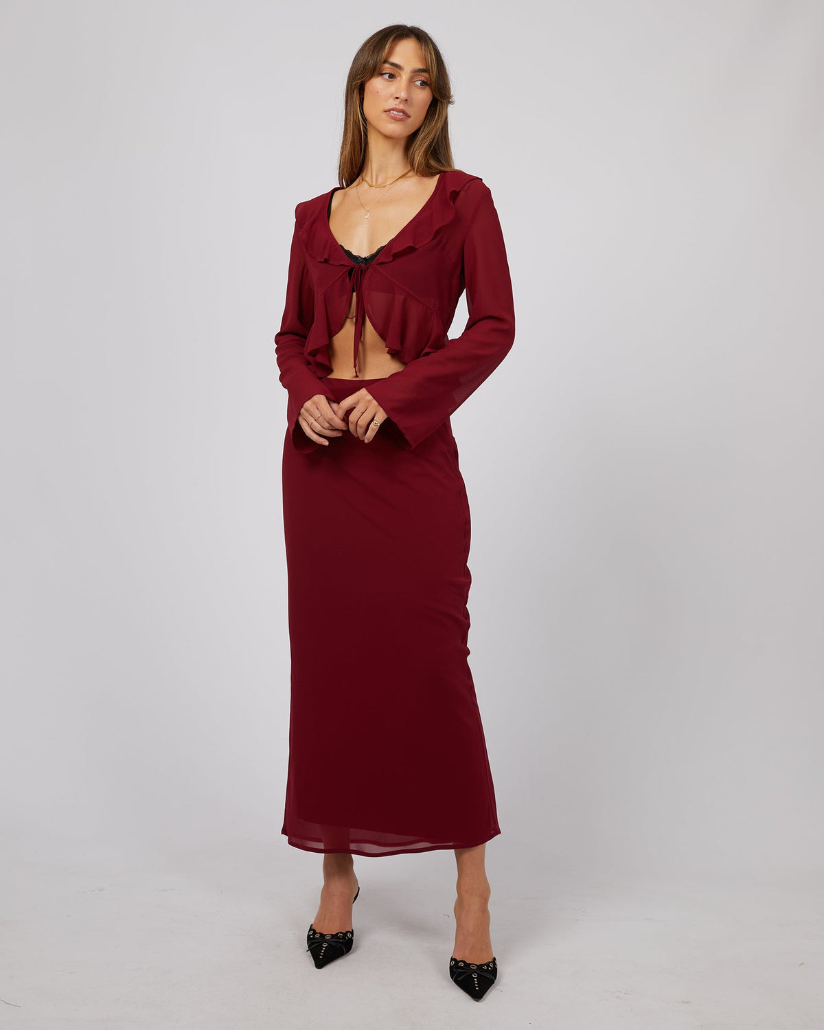 Jorge-Nakita Maxi Skirt Burgundy-Edge Clothing