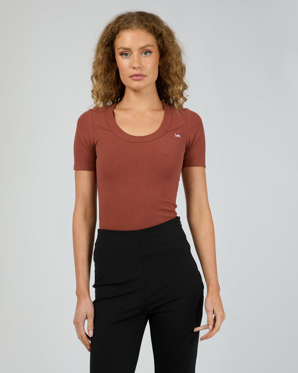 Scoop Slim Rib Tee Terracotta