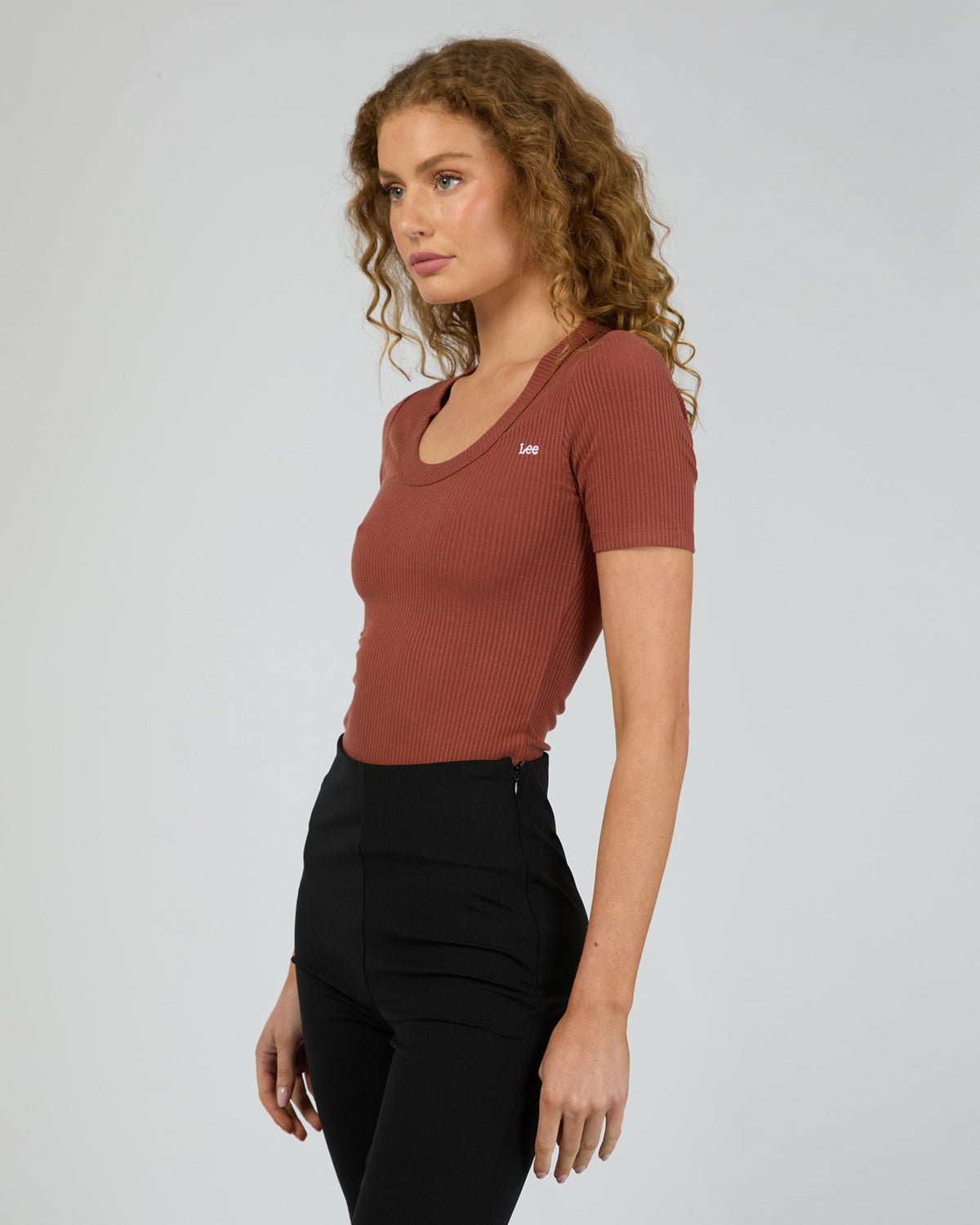 Scoop Slim Rib Tee Terracotta