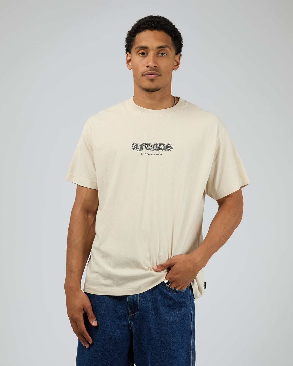 Script Recycled Retro Tee Moonbeam