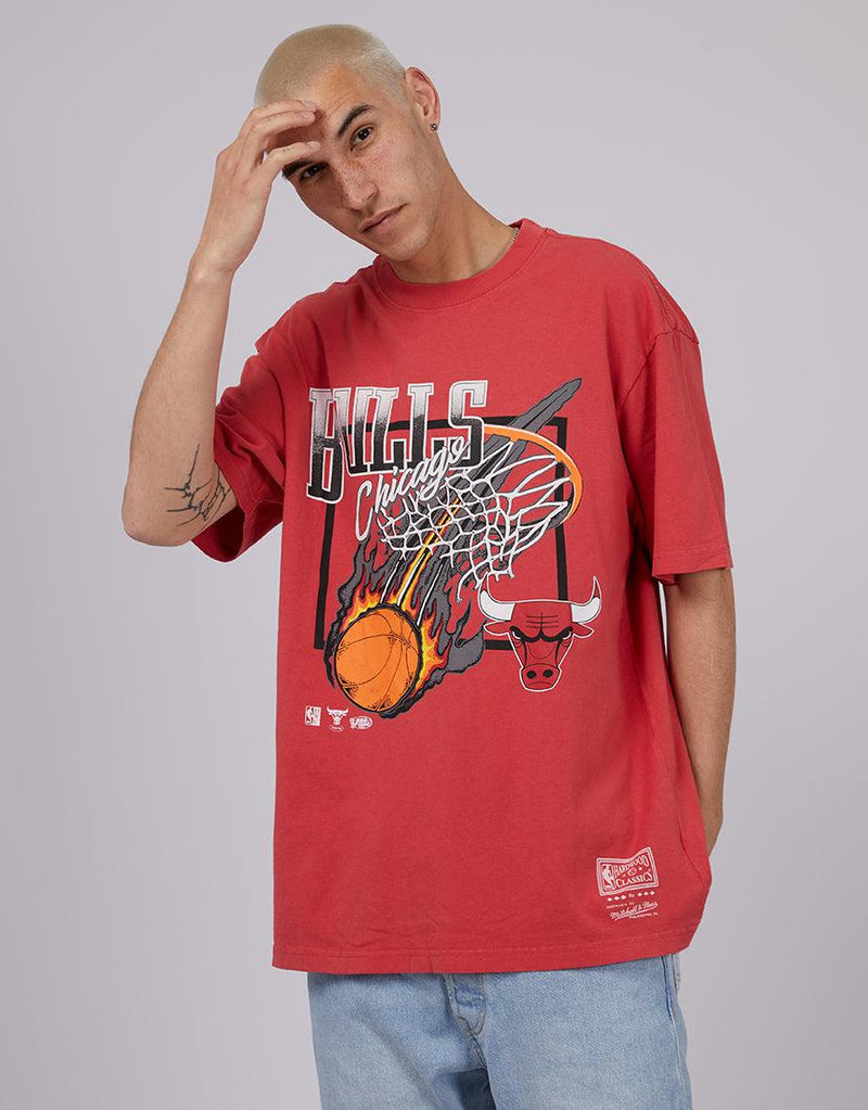 Mitchell &amp; Ness-Fireball Tee Bulls Red-Edge Clothing