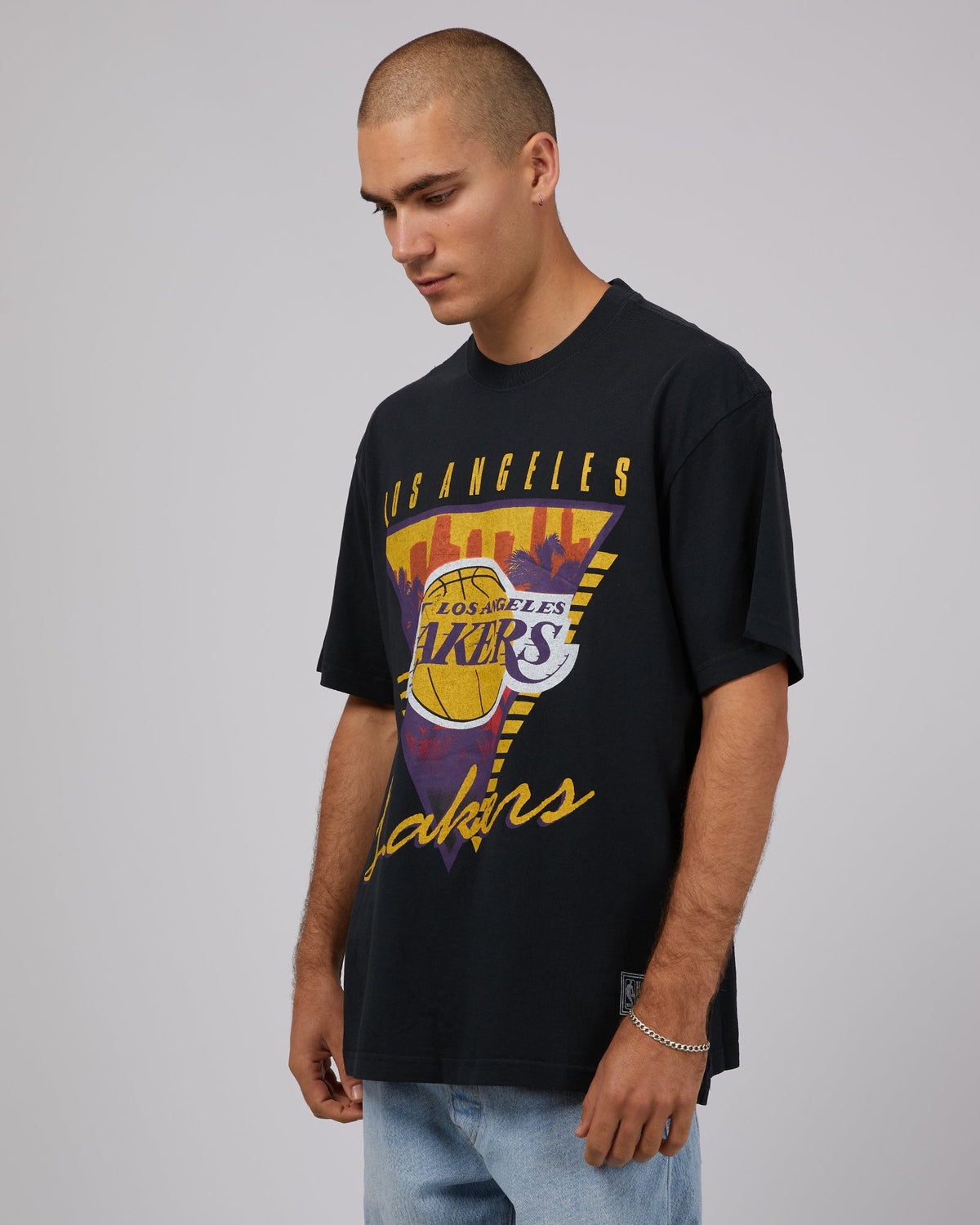Mitchell &amp; Ness-Tri Logo Tee Lakers Black-Edge Clothing