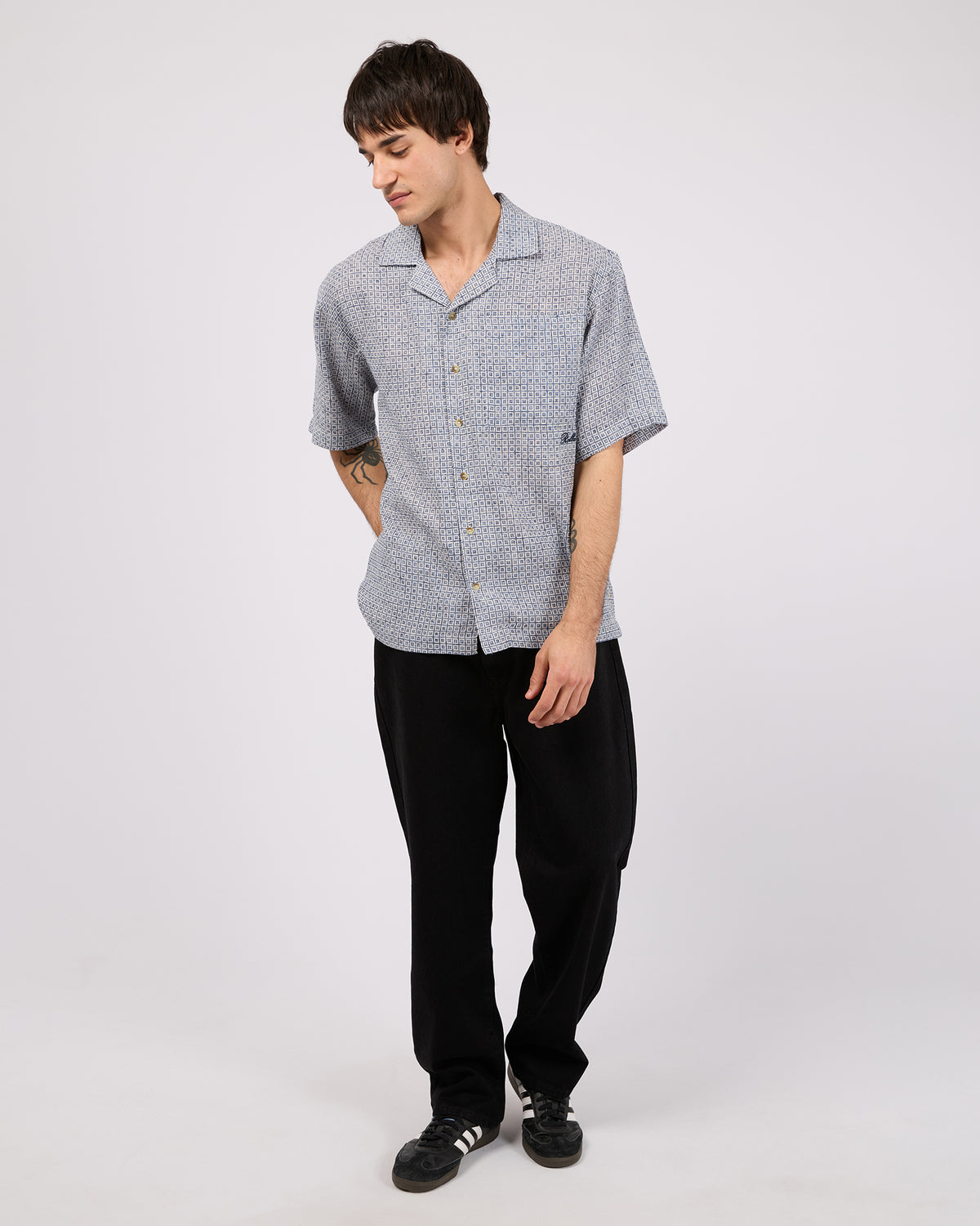 Pattern Bowler Shirt Blue