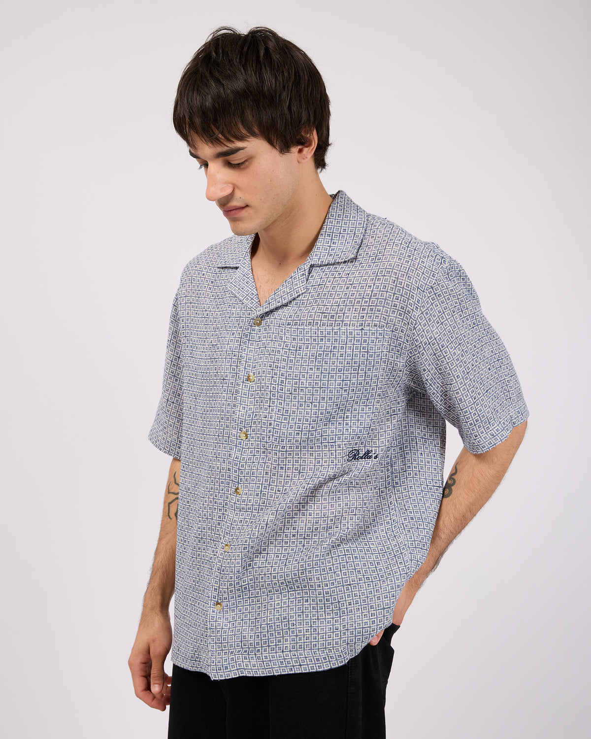 Pattern Bowler Shirt Blue
