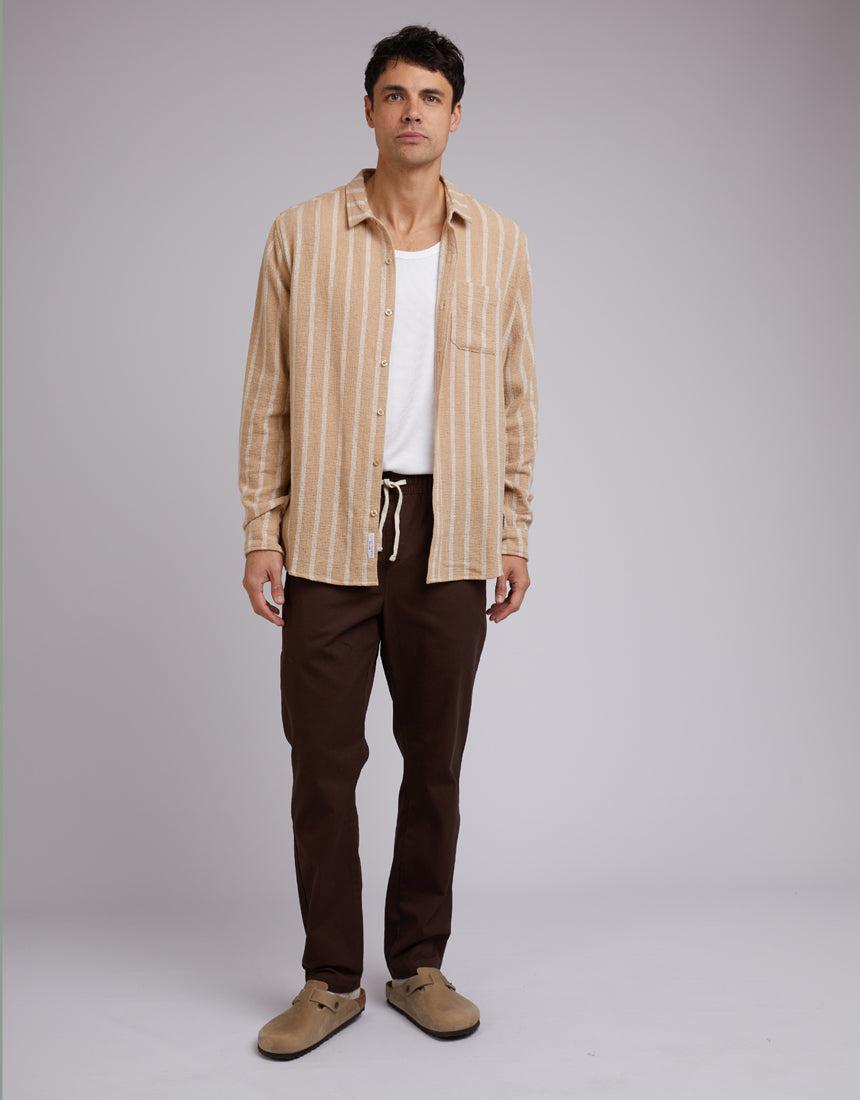 Silent Theory-Coen Long Sleeve Shirt Tan Stripe-Edge Clothing