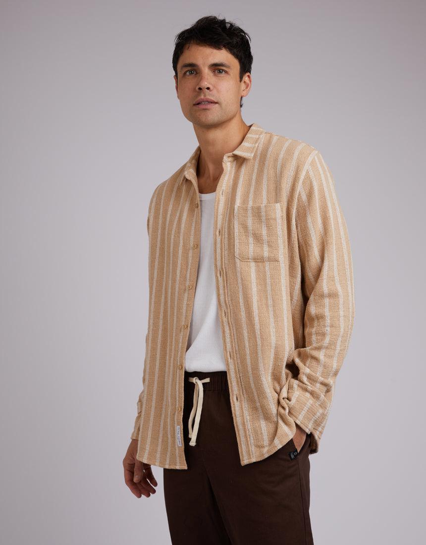 Silent Theory-Coen Long Sleeve Shirt Tan Stripe-Edge Clothing