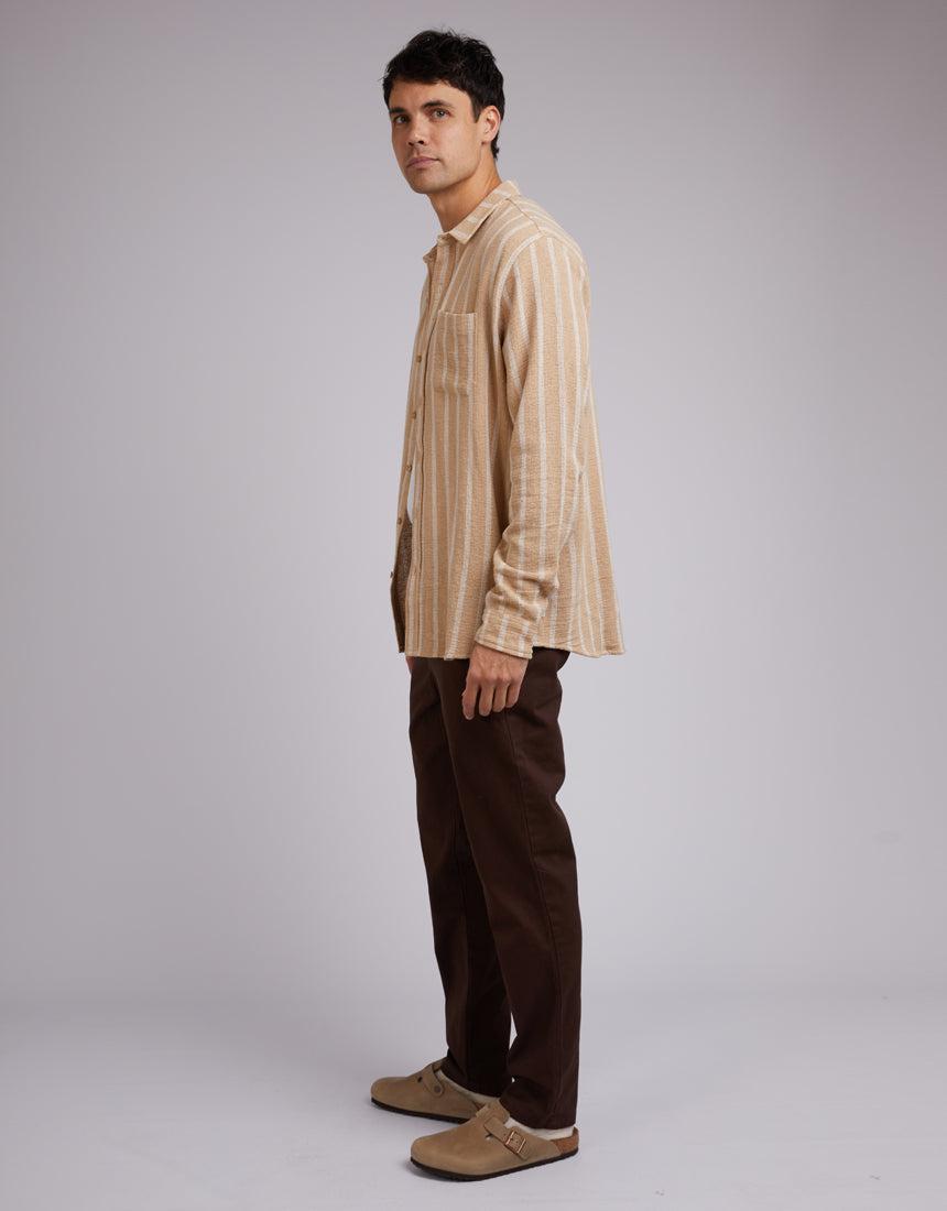 Silent Theory-Coen Long Sleeve Shirt Tan Stripe-Edge Clothing