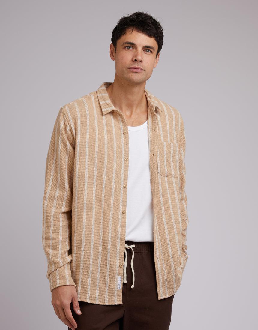 Silent Theory-Coen Long Sleeve Shirt Tan Stripe-Edge Clothing