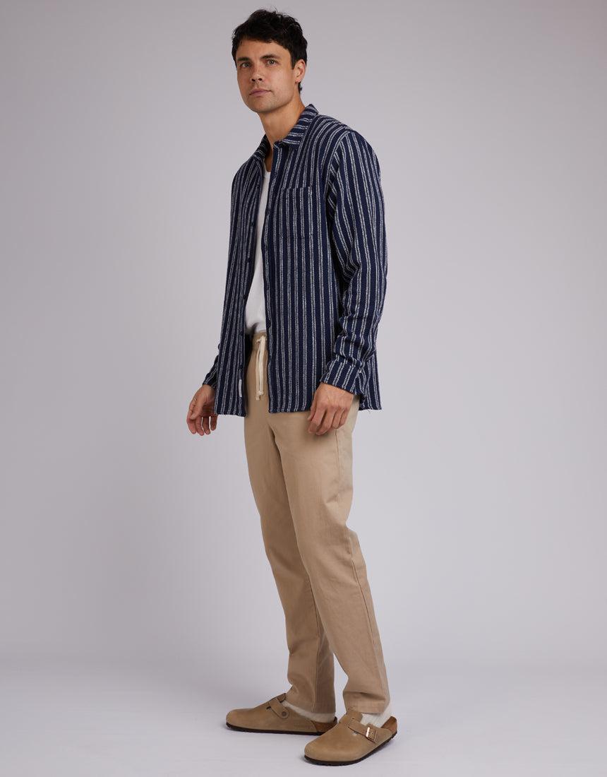 Silent Theory-Coen Shirt Navy Stripe-Edge Clothing