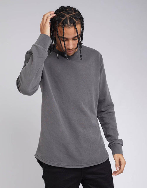 Silent Theory-Curved Hem Crew Charcoal-Edge Clothing