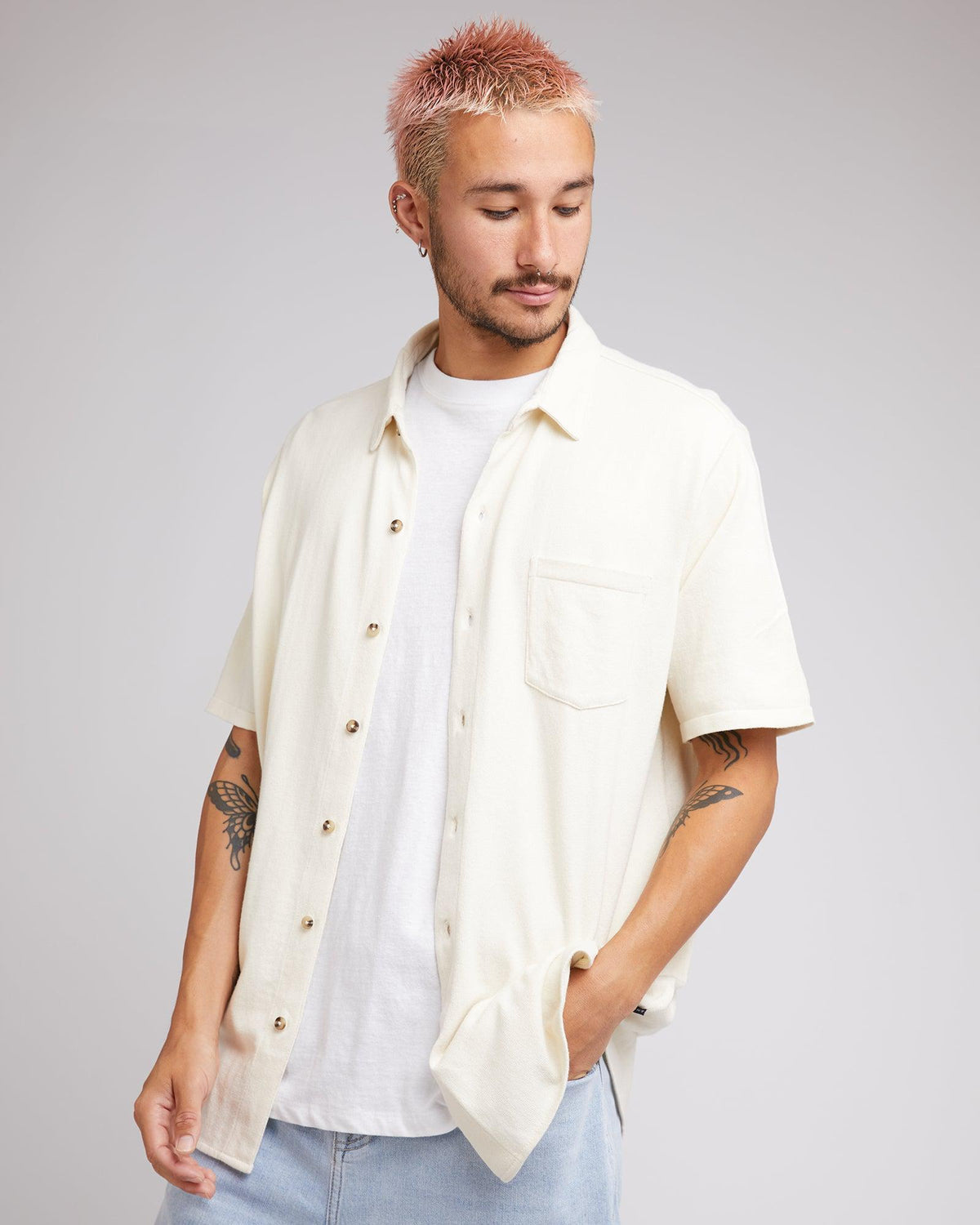 Silent Theory-Knit Ss Shirt Natural-Edge Clothing