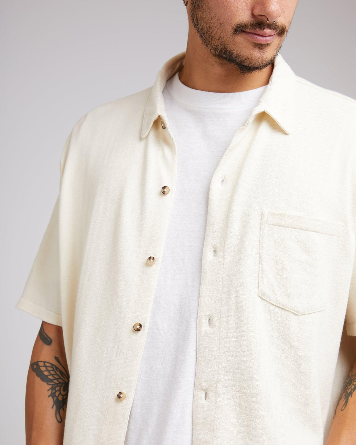 Silent Theory-Knit Ss Shirt Natural-Edge Clothing