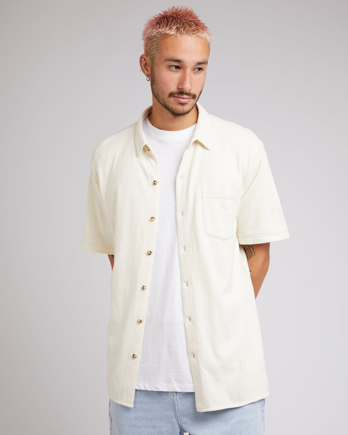 Silent Theory-Knit Ss Shirt Natural-Edge Clothing