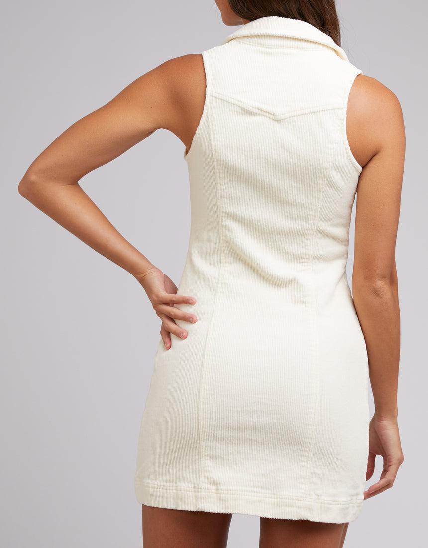 Silent Theory Ladies-Avenue Cord Mini Dress Vintage White-Edge Clothing