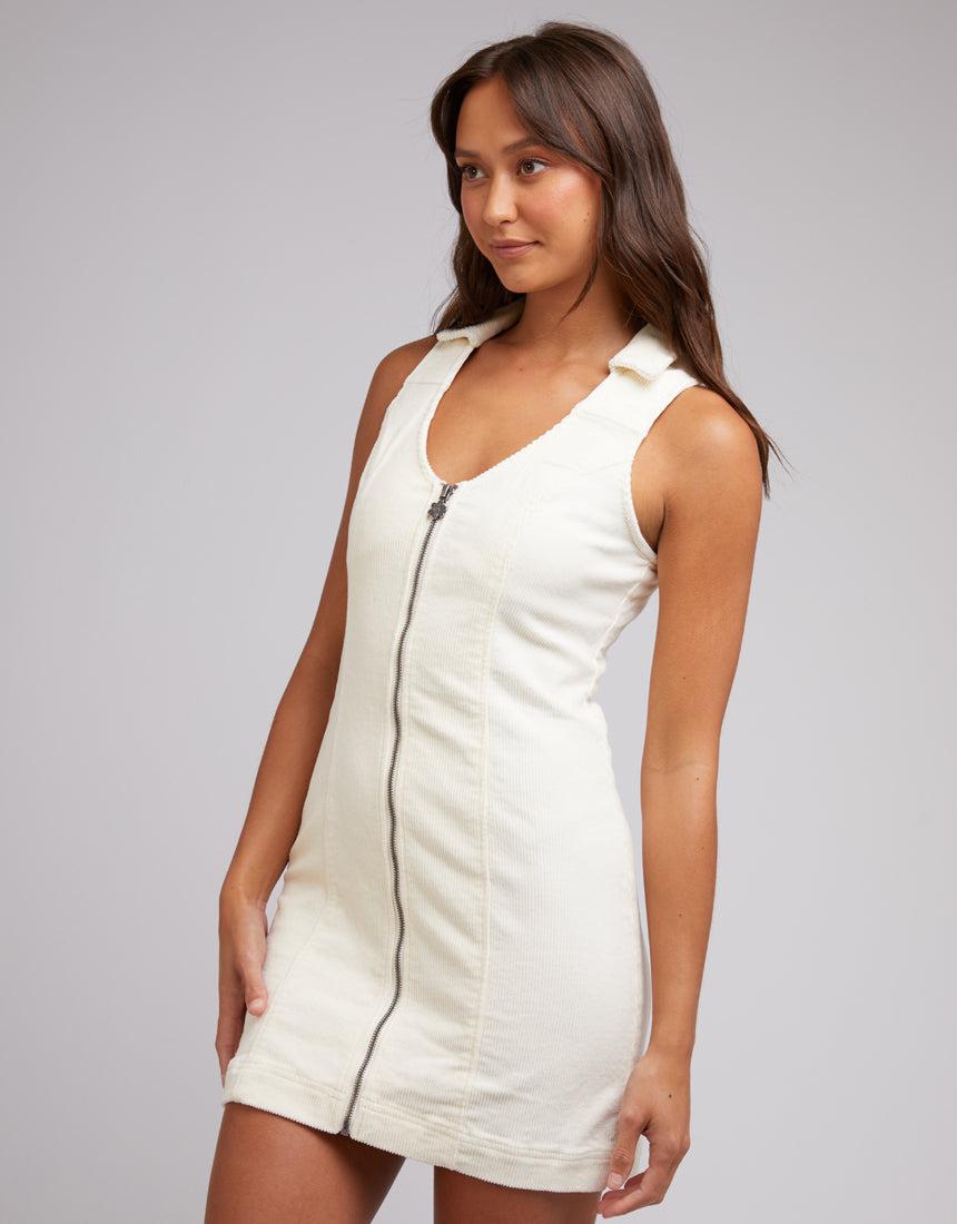 Silent Theory Ladies-Avenue Cord Mini Dress Vintage White-Edge Clothing