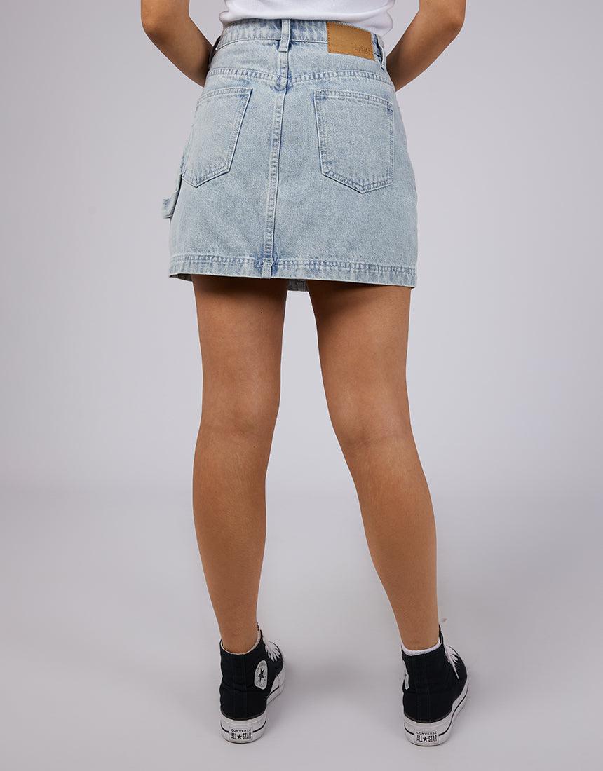 Silent Theory Ladies-Cargo Denim Skirt Light Blue-Edge Clothing