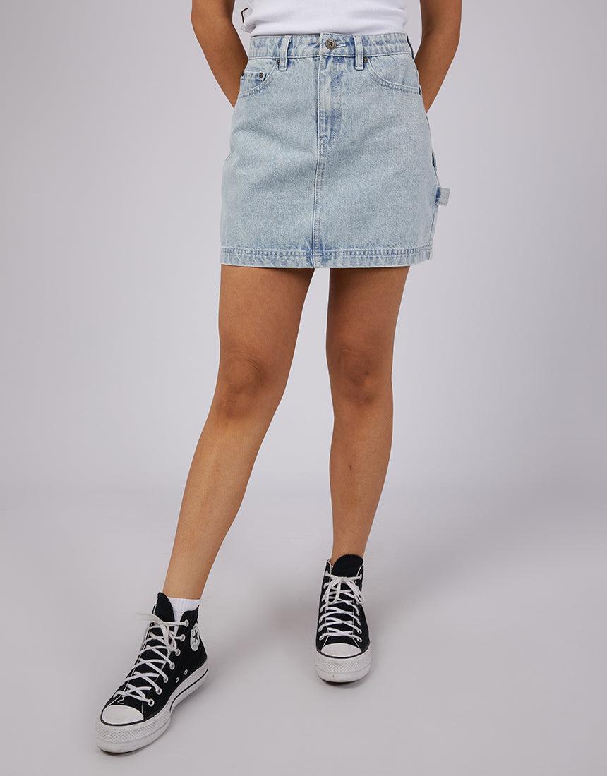 Silent Theory Ladies-Cargo Denim Skirt Light Blue-Edge Clothing