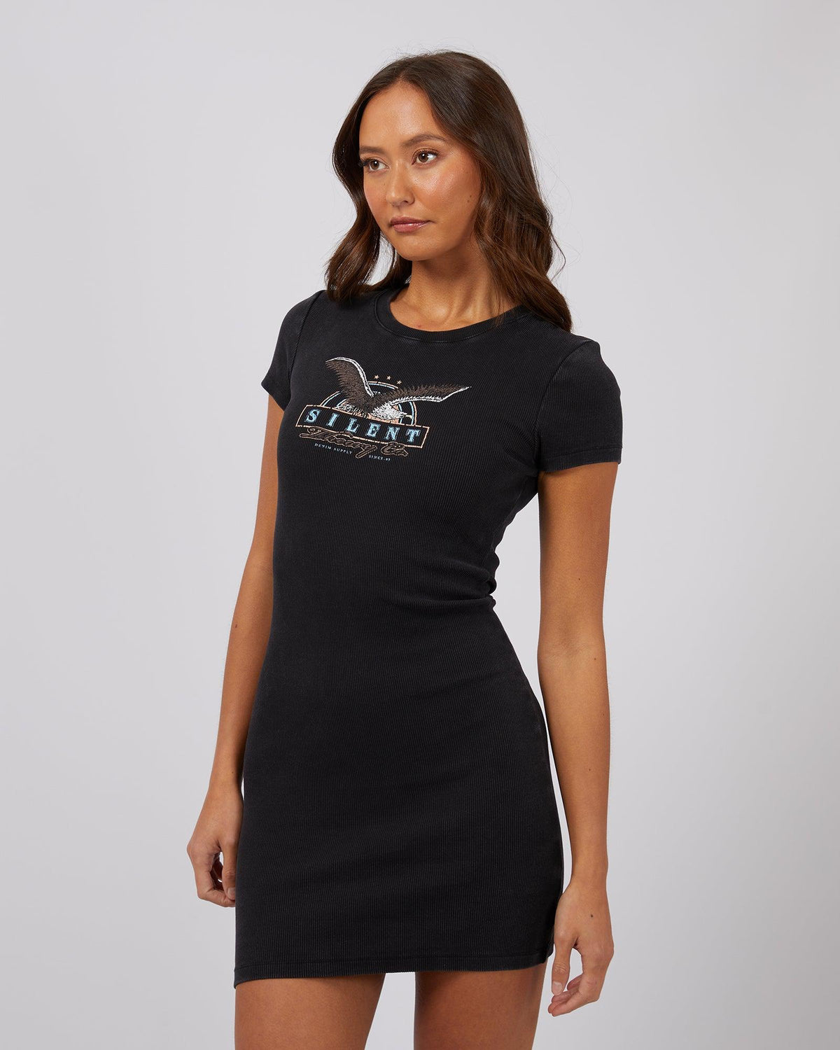 Silent Theory Ladies-Fallout Mini Dress Washed Black-Edge Clothing