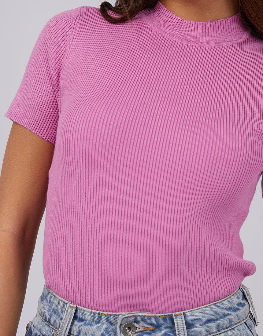 Silent Theory Ladies-Freya Short Sleeve Top Bright Pink-Edge Clothing
