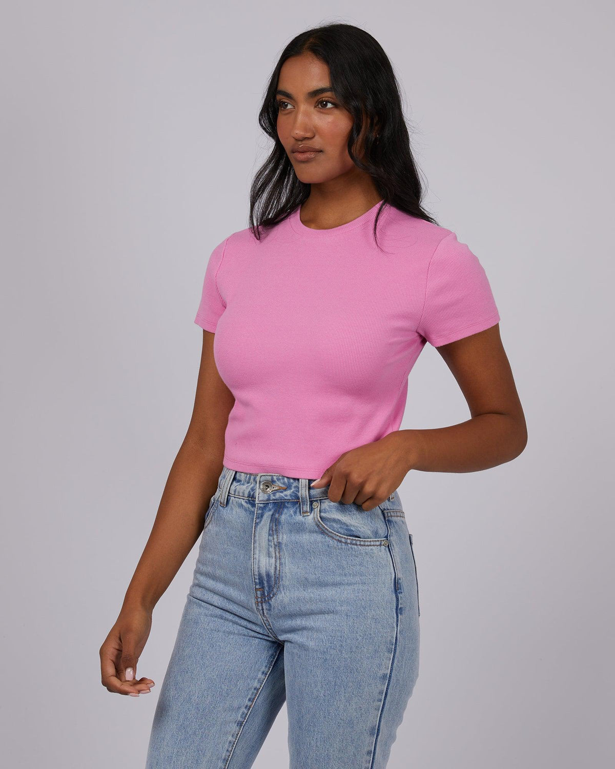 Silent Theory Ladies-Harlem Rib Tee Bubblegum Pink-Edge Clothing