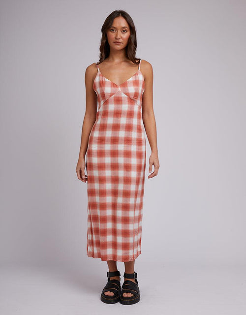 Silent Theory Ladies-Harvey Check Midi Dress Orange-Edge Clothing
