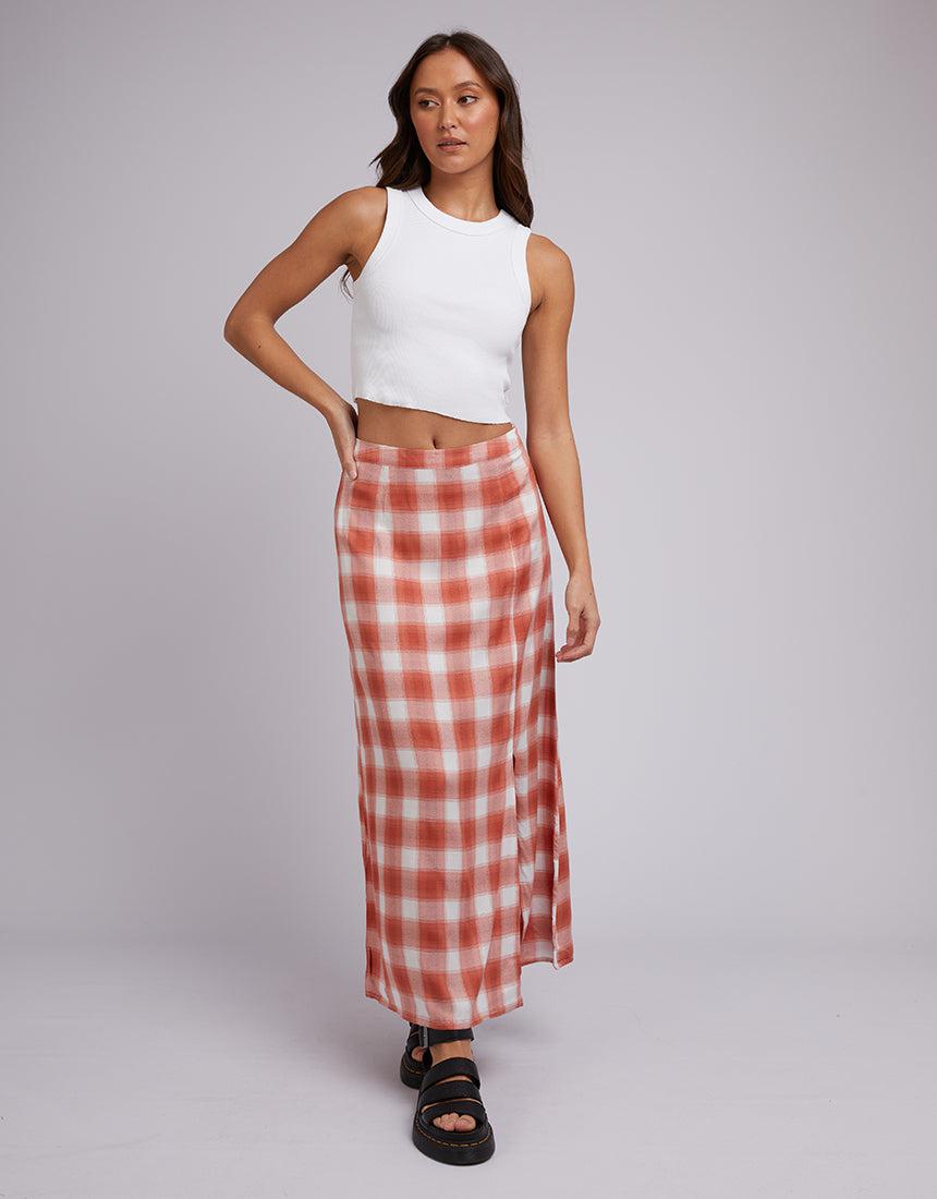 Silent Theory Ladies-Harvey Check Skirt Orange-Edge Clothing
