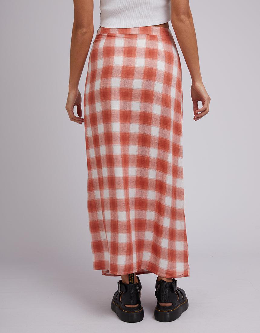 Silent Theory Ladies-Harvey Check Skirt Orange-Edge Clothing