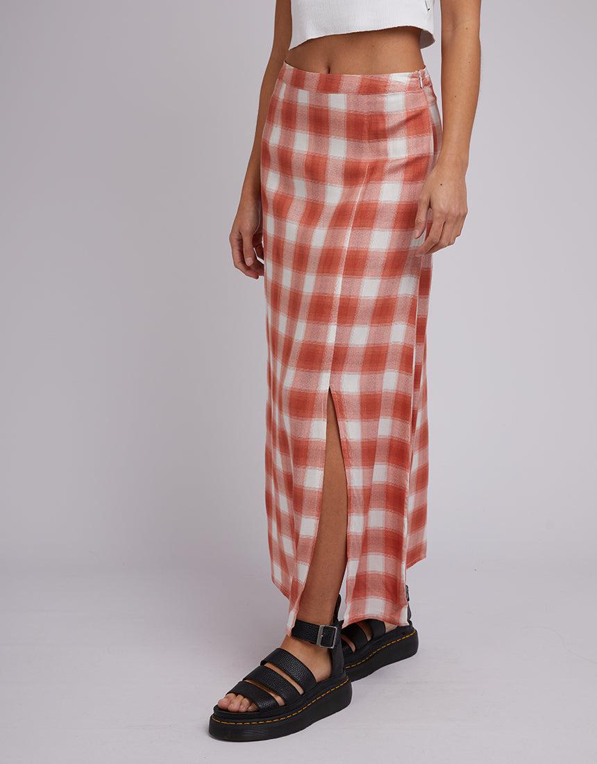 Silent Theory Ladies-Harvey Check Skirt Orange-Edge Clothing